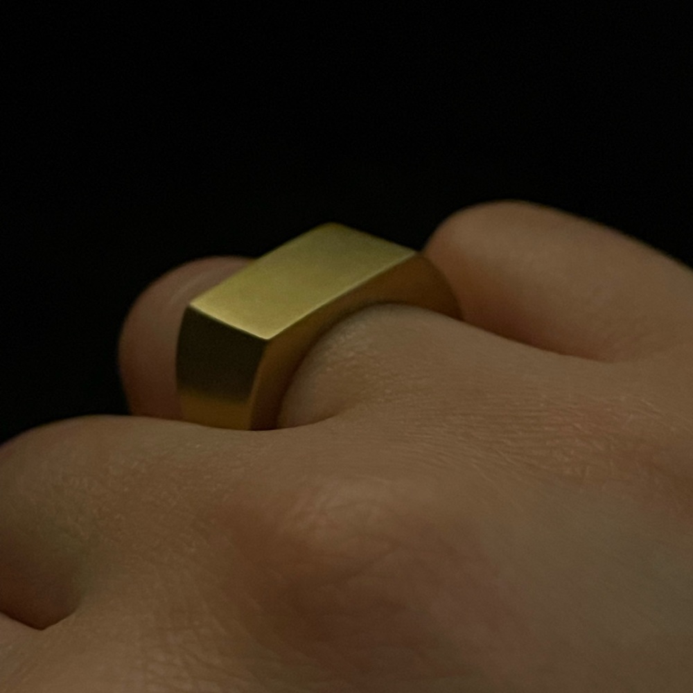 Stainless Steel Matte Square Ring - Golden Yellow Geometric Design